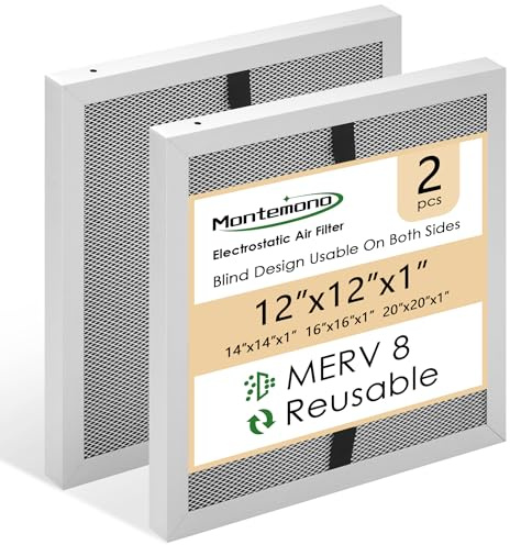 Montemono 12 x 12 x 1 ugnsfilter | MERV8 ersättande aluminium elektrostatiskt luftfilter tvättbart HVAC-filter återanvändbar ugn center AC-filter för hem, 2 st