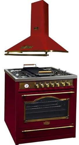 Kaiser Cuisinière HGE 93555 RotEm Cuisinière électrique à gaz + Hotte aspirante A 9315 Rouge 90 cm