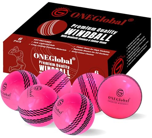 ONEGlobal Premium Windball mjuk cricketboll | Hållbar och säker, färgsöm, äkta studs och gunga | Vindboll för utomhus- och inomhusträning, coaching, trädgårds- och strandspel (6 rosa)