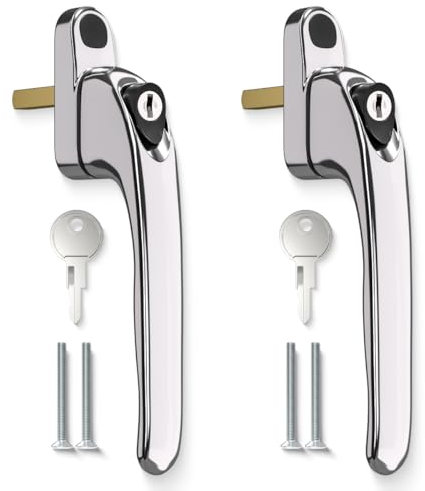 Bwintech 2 Pcs in-Line Polished Chrome UPVC Zinc Window Handle, 43mm Spindle for Indoor and Outdoor upvc Window