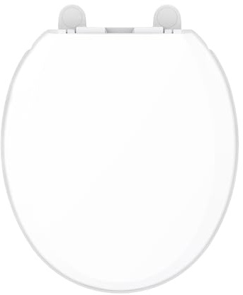 Gerber Round Front Toilet Seat with Cover, Soft Close, No Slam, Quick & Easy Install, Heavy-Duty Plastic, Durable & Fade-Resistant, White GC550129