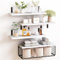 BAKAJI Set 4+1 Mensole da Parete in Legno Massiccio, Scaffali a Muro Multiuso, Staffe e Cestino in Metallo, Scaffalatura per Camera da Letto, Soggiorno, Cucina, Bagno, Libreria, Salvaspazio (Bianco)