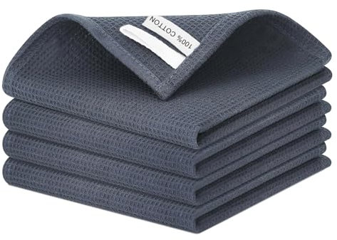 4 Pcs Strofinacci Cucina 100% Cotone,Canovacci Cucina Cotone,Asciugamani da Cucina Assorbenti,Asciugamani Cucina con Design a Waffle,per Casa,Ristorante(35 * 35cm,Grigio Scuro)