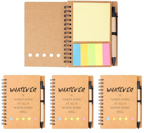 ERUW 4 stycken anteckningsböcker med kulspetspenna, 60 ark, häfte för kontor/skolmaterial, tack present till kollegor lärare inspirerande medarbetare spiral anteckningsblock, inspirerande journals