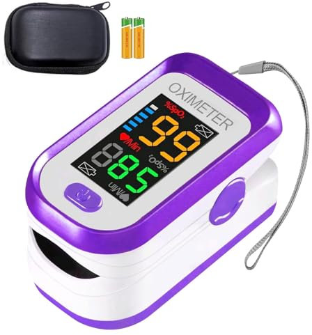 Pulse Oximeter Fingertip, Pulse OX with Large LED Display, Oximeter, Pulse Oximeter, Fingertip Pulse Oximetr, Oximeter for with Bag AAA Battery Lanyard (Purple)
