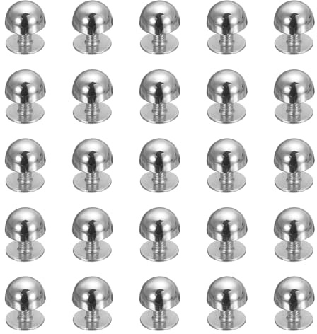 sourcing map 25 Pcs Round Studs Rivets, 8mm Metal Spikes and Studs Decoration Screw Back Studs for Leather Bags Belt Clothes Shoes Purse Supplies DIY Craft Making, Silver