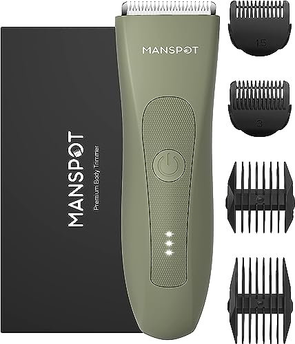 MANSPOT Rasoio Elettrico Corpo Uomo, Depilatore Corpo Uomo Impermeabile IPX9, Rasoio Parti Intime Umido e Asciutto, Rasoio Intimo per Viso, Braccia, Torace, Gambe, Ascelle