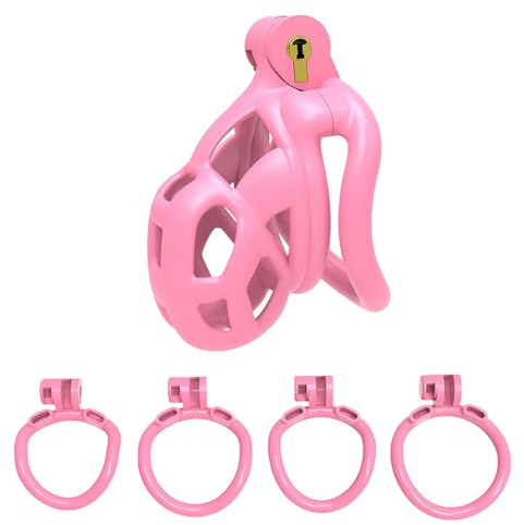 Pink Chastity Cage for Men Plastic Penis Cage Sissy Chastity Devices BDSM Sex Male Cock Cage for Sexual Adult (Micro,Bend Ring)