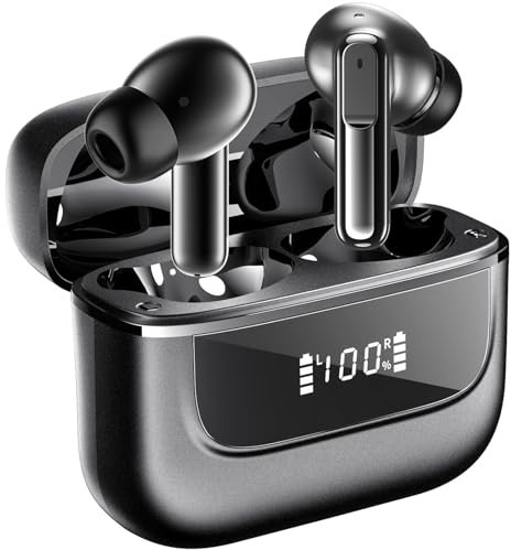 Écouteurs intra-auriculaires sans fil Bluetooth 5.4 avec 6 micros ENC à réduction du bruit, affichage numérique LED, Hi-Fi stéréo, étanche, 30 heures d'autonomie, USB-C, pour le travail