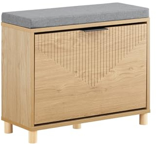 SoBuy Meuble Chaussure Banc à Chaussures Entrée Banc de Rangement Chaussures avec Abattant Rangement Caché et Coussin Confortable Meuble d'Entrée Rangement Chaussure Couloir, Bois, 60x24x50cm FSR199-N