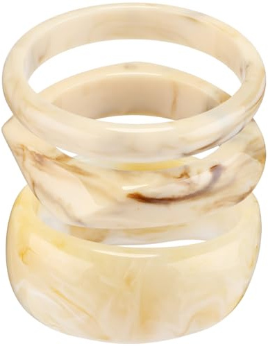 Quelay 3 Pcs Acrylic Colorful Resin Bangle Boho Chunky Bracelets for Women Irregular Geometric Cuff Wide Bracelets(Ivory)