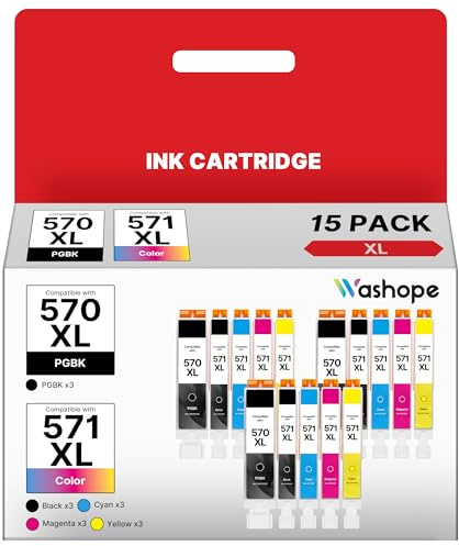 Washope 570XL 571XL Patronen Kompatible für Canon TS5050 Druckerpatronen für Canon TS5050 MG5750 TS5055 TS5053 TS5051 MG6850 MG5752 MG5753 MG5751 MG6852 Drucker (15er-Pack)