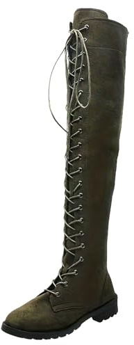 Generisch Boots Women's Shark Boots Slouchy Wide Shaft Boots Cowboy High Comfortable Pointed Toe Platform Heel Long Shaft Knee High Winter Warm Leather Fashion Comfort Dressy Ankle Boots, Army Green
