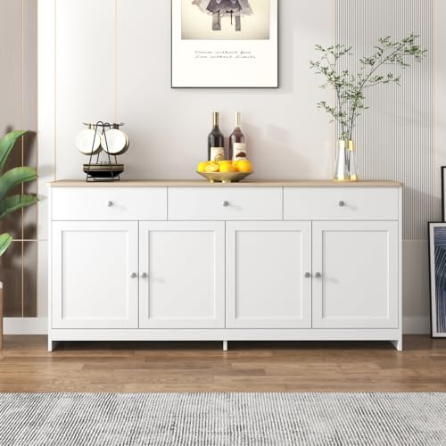 QMTXBYJ - Mueble de almacenamiento de madera, aparador de 160 cm con 4 puertas y 3 cajones, aparador para comedor, estantes ajustables, aparadores de cocina, armario de almacenamiento, armario de