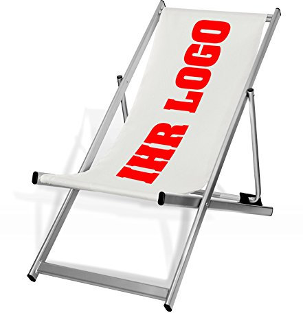 MultiBrands® bedruckbarer Liegestuhl aus Aluminium, Lasur Silber, ohne Armlehne, klappbar, individuell, inklusive vollflächiger Druck