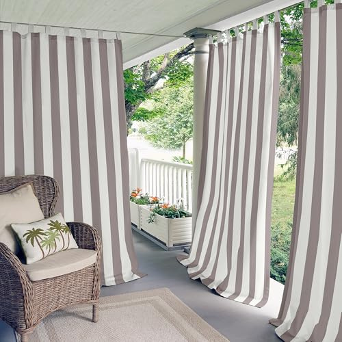 Elrene Home Fashions Highland Stripe Indoor/Outdoor Curtain Panel, 50 inches X 84 inches, Gray