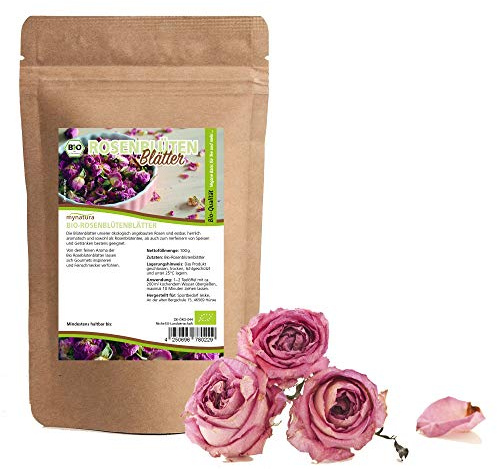 Mynatura Pétales de rose bio séchées 3 x 100 g - Thé - Bien-être - Comestible - Thé aux fleurs de rose - Produit naturel - Décoration - Produit naturel - Vegan - DE-ÖKO-044 - 100 g (3 x 100 g)