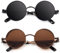 CGID E72 Retro Steampunk Style Unisex Inspired Round Metal Circle Polarized Sunglasses for Men and Women 2 Pack Black Grey + Brown Brown