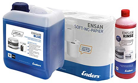 Enders Soft WC-Papier Selbstauflösend + Ensan RInse + 2,5 L Ensan Blue Flüssigkeit