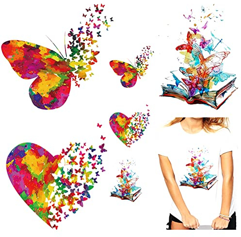 Colorful Butterfly Iron on Patches Heat Transfer Stickers 6Pcs Cute Flying Butterfly Iron on Transfer Decals for T-Shirt Jeans Backpacks Hat Clothing DIY Decoration Applique
