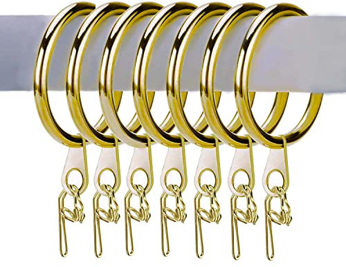 WUBAYI 50 Set Metal Brass Curtain Rings and Hooks, 30mm Internal Diameter, for Curtains and Rods Accessories Drapery Curtain Hanging Rings and Metal Hook(Gold