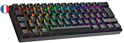 Ranked N60 Nova Clavier Mécanique de Jeu 60% | Hot Swap Gaming Keyboard | 62 Touches Programmables | RGB LED | Mac, PC Windows | AZERTY Français (Noir, Gateron Pro Yellow)