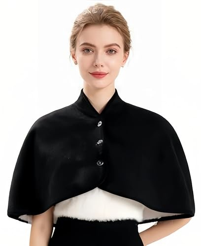 SIQITECH Cape Hiver Chaud Femme Cape d'Épaule Poncho en Peluche Poncho Polaire Protège-Épaule Capes Courte Châle Polaire Soulager Les Douleurs Bureau Masion Noir Taille Unique