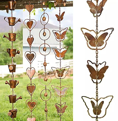 Regenkette Regenketten aus Metall für Dachrinnen, Retro-Bauernhof-Fallrohr-Regenkette Im Europäischen Stil, 100 cm, für Gartenvilla Park Veranda Terrasse Terrasse (Color : Butterfly Shape, Size : 10