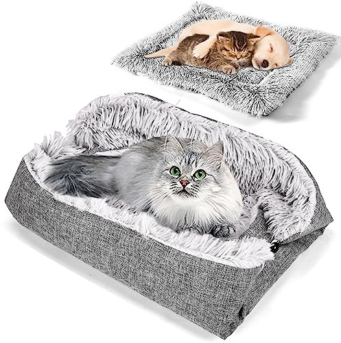 Zaleonline Katzenbett, Waschbar, Katzenmatte, Weiches Katzenkissen, 2-in-1, Katzenbett, Katzenmatte, Gemütlicher Katzenkorb Für Katzen Und Kleine Hunde, 60 cm x 50 cm, Grau