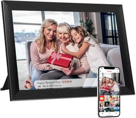 Digital Picture Frames Load from Phone, Frameo 10.1 inch Smart WiFi Digital Photo Frames You Can Send Pictures Videos via App, Touch Screen HD Display, for Parents & Grandparents(32GB)