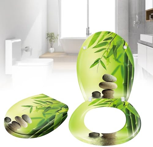 YARDIN WC Sitz mit Absenkautomatik Toilettendeckel Toilettendeckel Klodeckel Klobrille mit absenkautomatik Toilettensitz Verschiedene Muster, Bambus