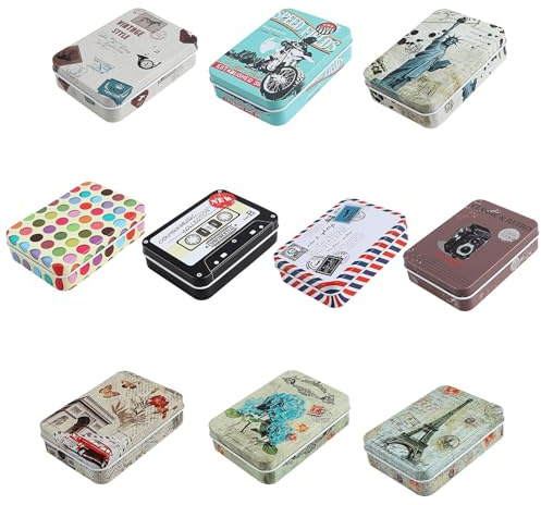Framendino, 10 Pack Metal Tin Plate Empty Boxes Trinket Jewelry Coin Box with Lid for Candy