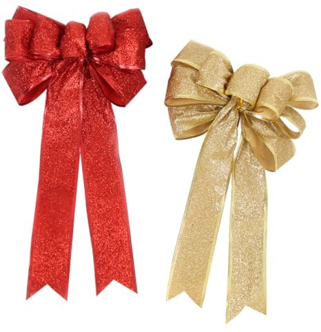 TOPBATHY 1 Paar Weihnachtsbogen rote Verzierungen Baumbögen Golddekor Weihnachtsbaumschleifen goldene Schleife Christbaumschmuck Krawatte schmücken Anhänger Goldpulver