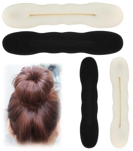 Haar Bun Maker Set, 4 Stück Hochwertige Haarhalter Schwamm Clips für Einfaches Styling - Donut Brötchen Werkzeuge für Versatile Frisuren (2 Beige und 2 Schwarz)