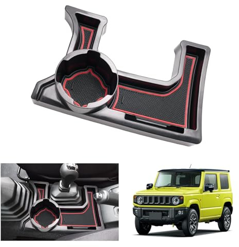 GAFAT Suzuki Jimny 2018-2024 2025 JB64/JB74 (Cambio Manuale) Contenitore Portaoggetti per Console Centrale, Jimny Braccioli Organizer, Vassoio con Portabicchieri, Suzuki Jimny Accessori (Rosso)