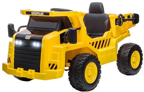 AIYAPLAY Kinder Elektro Traktor 12V Aufsitztraktor mit 2,4 Ghz Fernbedienung, Eimer, Schaufel, Elektroauto mit Musik, Lautsprecher, Scheinwerfer, 3-5 km/h, für 3-6 Jahre Kinder, Gelb
