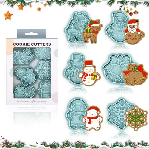 6 Stück Ausstechformen Weihnachten, 3D Weihnachtsausstecher Set, DIY Keksausstecher Weihnachten, Rosa Ausstechförmchen Weihnachten, Christmas Cookie Cutter, Kuchendekoration, Schokoladenform
