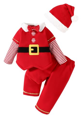 TAGVO Christmas Costume Babbo Natale, Abiti di Natale per bambini Invernale Caldo, Bambini Costume da Elfo Con Cappello da Babbo Natale, Christmas Costume per Bambini e Bambine da 6 mesi a 4 anni