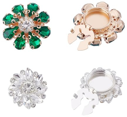 NBEADS 4Pz. 2 Stili Strass Bottoni Di Copertura, Cristallo Fiore Bottone Copertura Bottoni Manica Copertura Staccabile Camicia Bottoni Clip Per Abito Vestito Tux Camicia Accessori, Verde