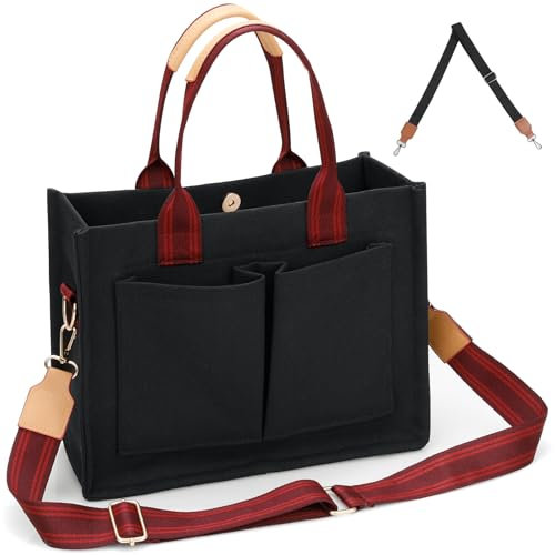 Cozary Große Damen Shopper Tasche aus Canvas,Große Tote Bag, Handtasche mit vielen Fächern, Tragbar als Handtasche, Umhängetasche oder Crossbody Bag, für Arbeit Büro Reisen Einkaufen Schule