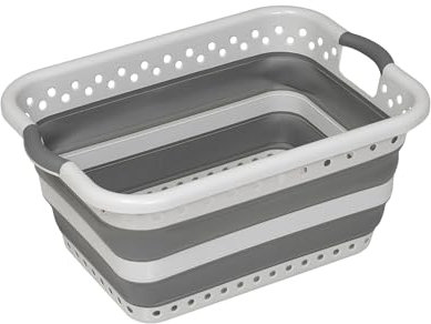 Addis Foldable Laundry Basket Bin for Clothes Washing, Charcoal Grey & light Grey, 45 Litre – Collapsible Space-Saving Hamper