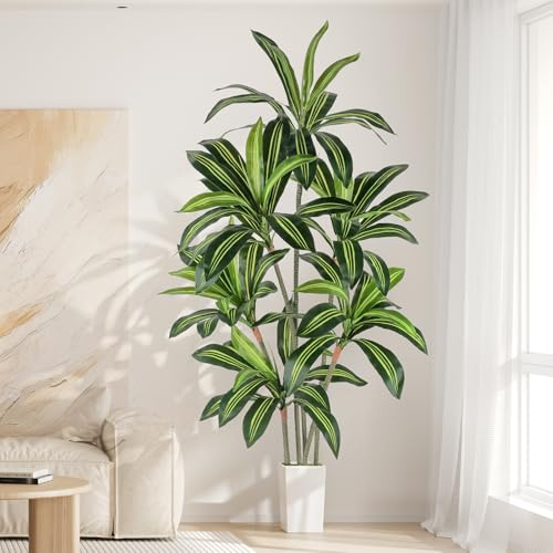 YOLEO Planta Artificial Dracaena de 180cm con Maceta Alta Blanca | Macetas Artificiales Grandes, Árbol Artificial para Salón Oficina, Jardín, Decoración Interior
