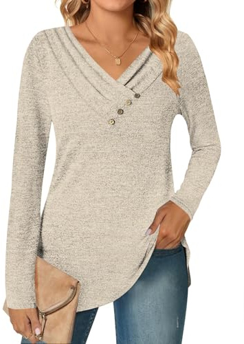 DUOEASE Pull Femme Elegant Hiver Automne Chemisier Manches Longues Tunique Confortable Décontracté Top