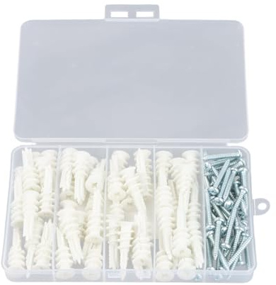 Ensemble de Vis et Chevilles Murales 100 Pcs, Chevilles Universelles avec Vis à Autoperceuses, chevilles Expansion en Plastique avec vis à Bois pour Creuses Cloison Sèche, Béton, Plaques de Plâtre