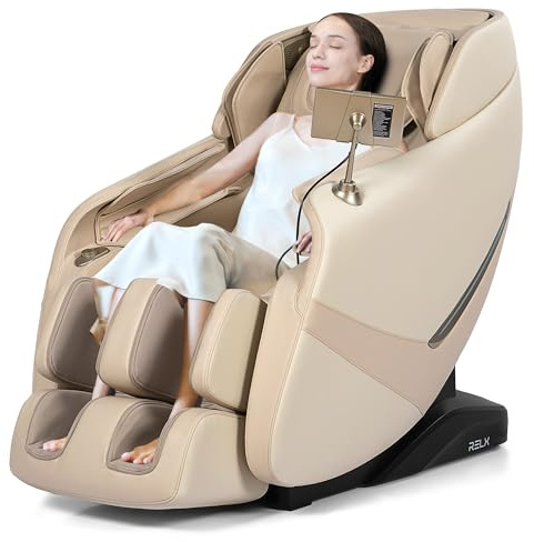 RELX 2026 Massage Chair Full Body, Zero Gravity Airbag Shiatsu Massage Chair with SL-Track, Heating, AI Control, Body Scan, 13 Modes, Foot Rollers, and Deep Yoga Stretch (Beige)