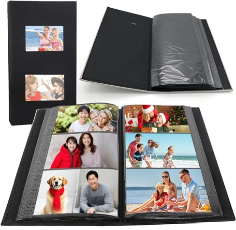 Álbum de fotos de inserción, 1 álbum de fotos insertado, 18 x 33,5 x 5,5 cm, álbum de fotos con ventana frontal, álbum de fotos para insertar, negro para bodas, cumpleaños