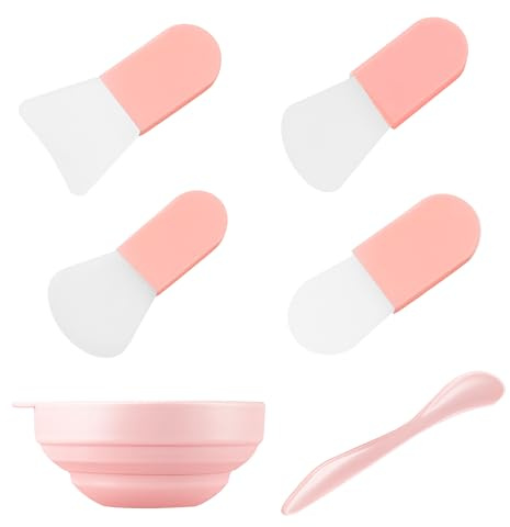 6 PCS Mini Face Mask Brush With Facial Mask Bowl, Silicone Face Mask Applicator,Hairless Face Mask Brush Applicator For Body Lotion,Serum, Cream,Liquid Foundation Mask Make Up