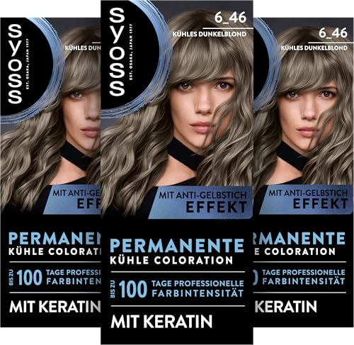 SYOSS Coloration 6_46 Kühles Dunkelblond (3 x 115 ml), permanente Coloration mit Keratin verleiht einen kühlen Farbton für bis zu 100 Tage professionelle Farbintensität, mit Anti-Gelbstich-Effekt