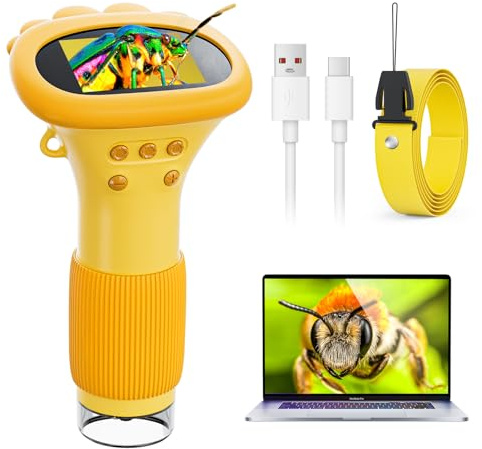 Microscopio Digital,Ahalfcit Microscopio Infantil,Microscopio Electrónico,Cámara con Zoom 1000x y Pantalla de 2 Pulgadas,Regalo de Cumpleaños para 3-12 Años,Juguetes Educativos de Ciencia-Naranja