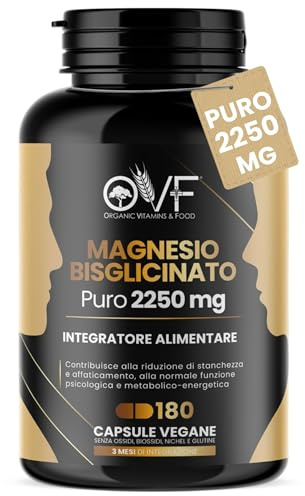 MAGNESIO BISGLICINATO PURO 180 Capsule da 450 mg | 3 Mesi di Integrazione | Supporto per Muscoli e Sonno Integratori Stanchezza Puro Alta Biodisponibilità Vegano